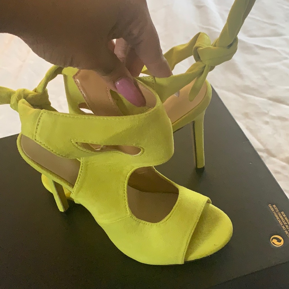 Yellow high heel open toe shoes